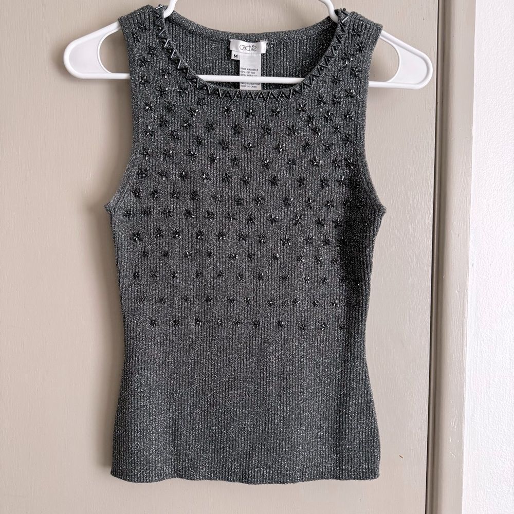 Cache Gray Embellished Fitted Sleeveless Tank Top - image 1